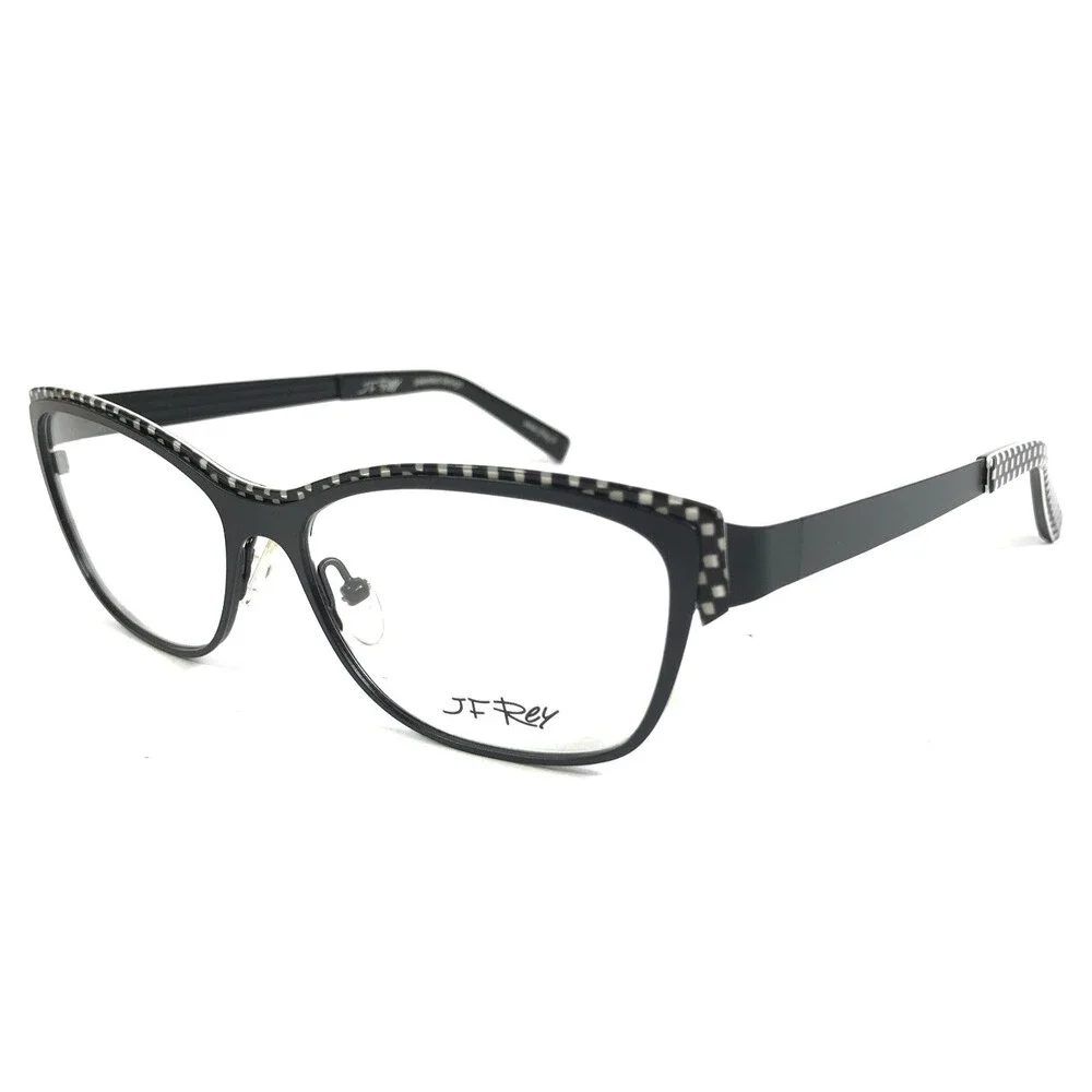 J.F. Rey Eyeglasses Frames JF2554 0010 Black White Checkered Cat Eye54-15-136